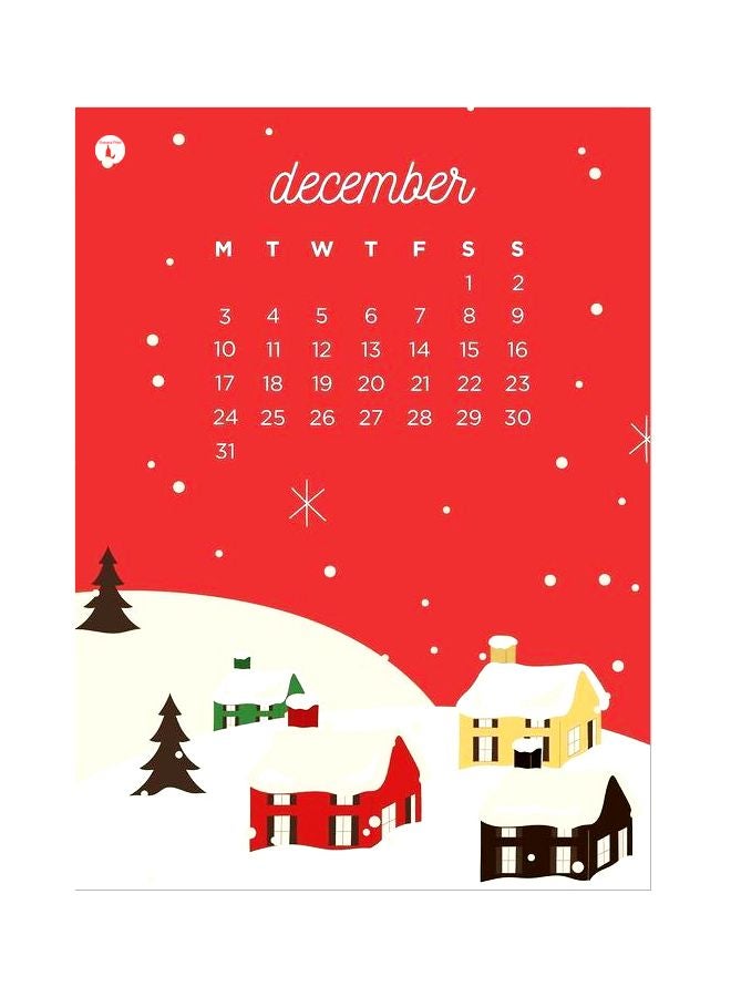 Calendar Themed Metallic Plate Red/White/Brown 20x15cm