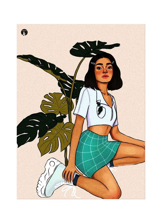 Girl Themed Plate Beige/Green/Blue 20x15cm