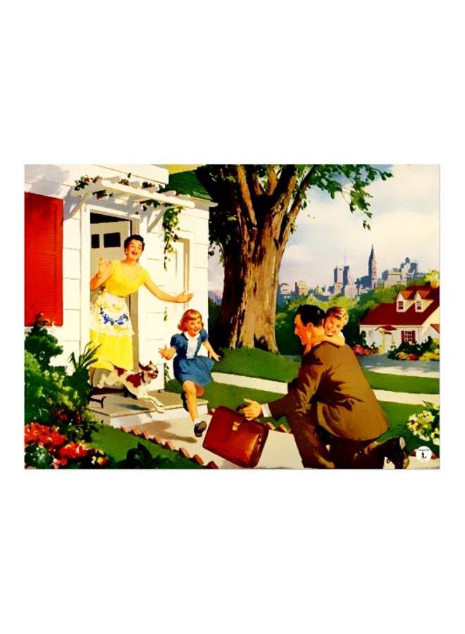 Family Themed Printed Plate Brown/White/Green 20x15cm