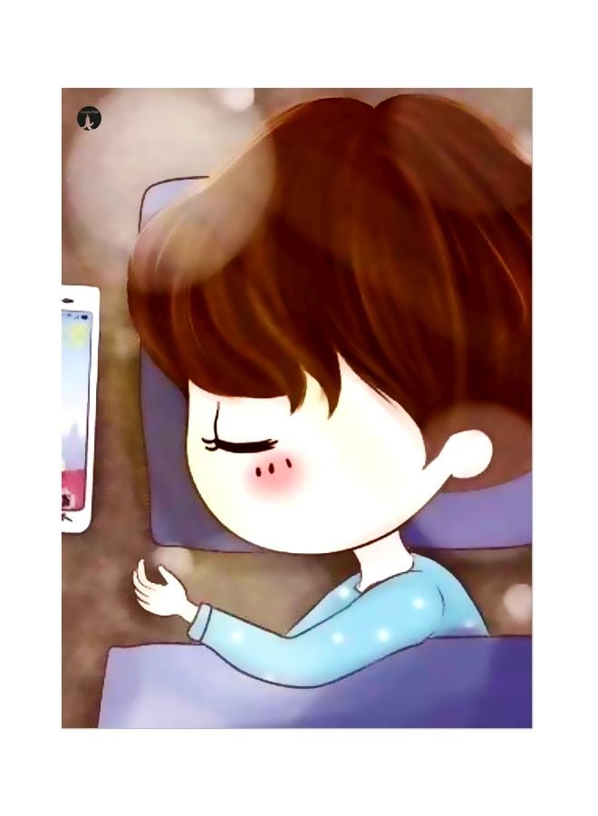 طبق مطبوع عليه رسمة لولد نائم بني/بيج/أزرق 20x15سم