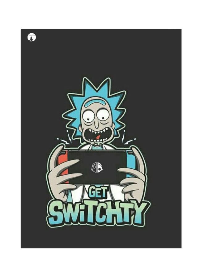 بي بي لوح بطبعة عبارة "Get Switchty" أسود/أزرق/رمادي 20x15سم