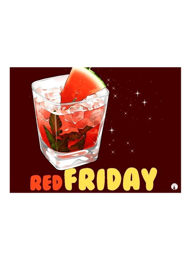 لوحة معدنية بتصميم مطبوع بعبارة "Red Friday" أحمر/بني/أصفر 20x15سم