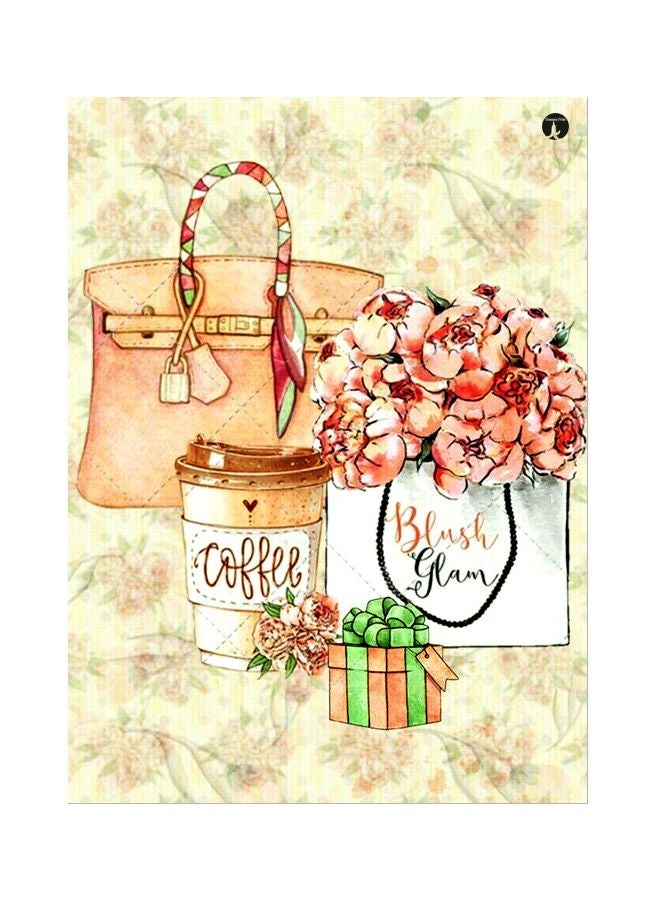 بي بي لوح من المعدن بتصميم هدية وأزهار وقهوة بيج/وردي/ أبيض 20x15سم