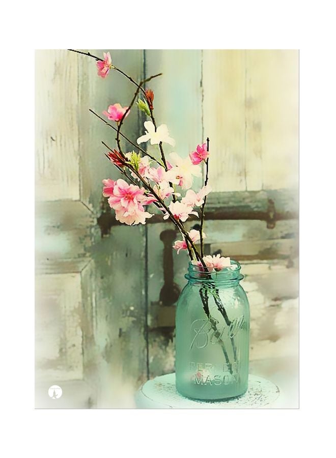 Flowers Themed Metallic Plate Pink/Green/Grey 20x15cm