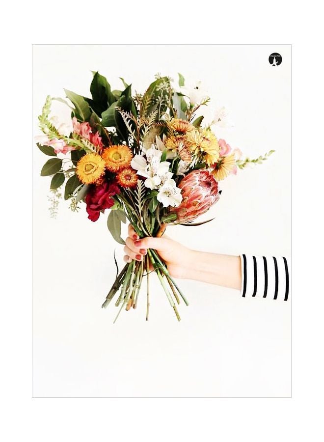 Flowers Themed Decorative Metallic Plate White/Green/Yellow 20x15cm