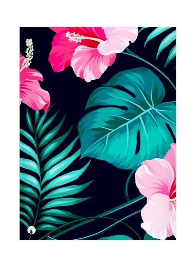 Flowers Themed Decorative Metallic Plate Black/Turquoise/Pink 20x15cm