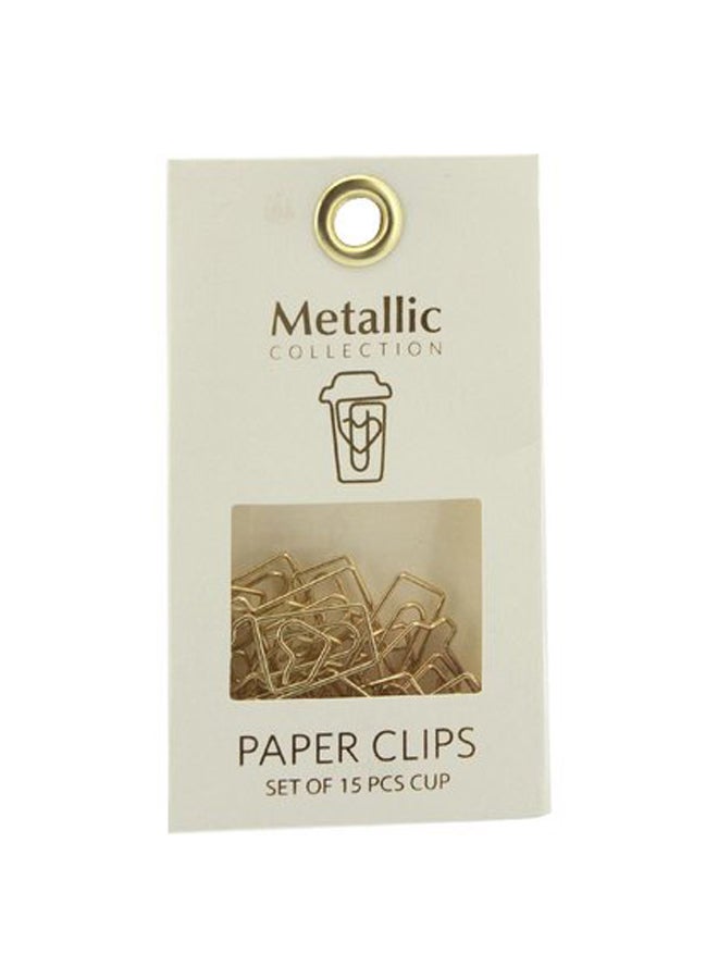 Pack Of 15 Metallic Cup Shaped Paper Clip Gold