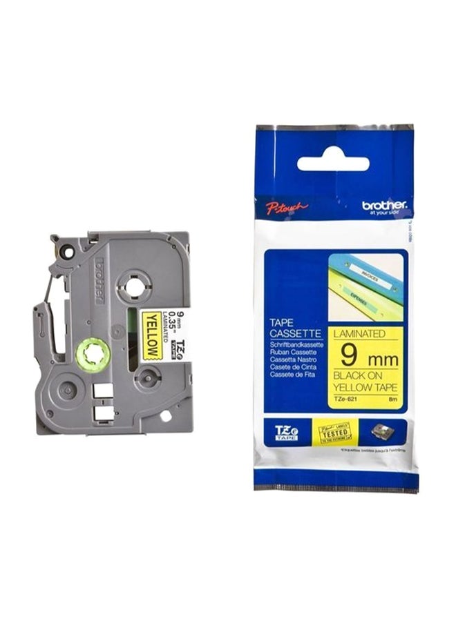 brother P-Touch Black On Yellow Laminated Tape Blue/Green - Image 1