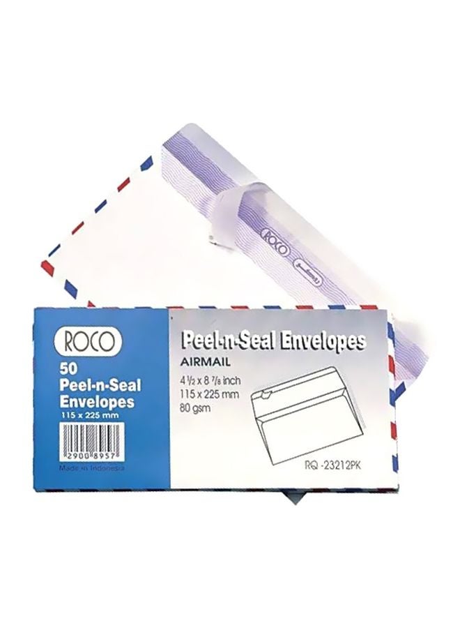 ROCO 50-Piece Peel-N-Seal Airmail Envelopes White/Blue/Red