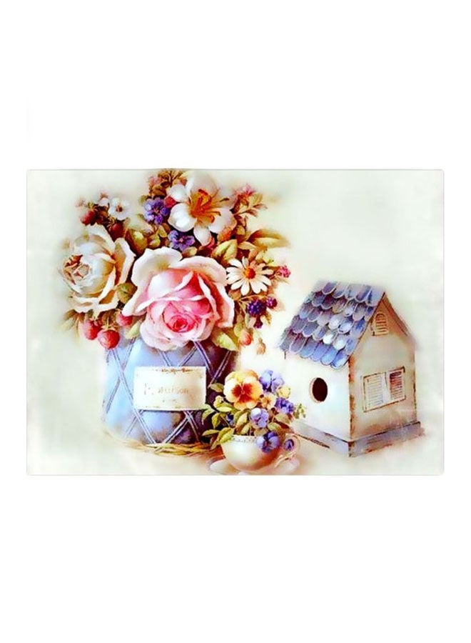 BP Floral Themed Metallic Plate Beige/Yellow/Blue 20x15cm