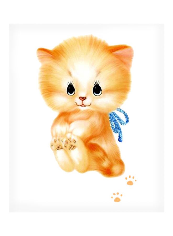 لوحة بنمط معدني وتصميم قطة صغيرة أبيض/أصفر 20x15سم