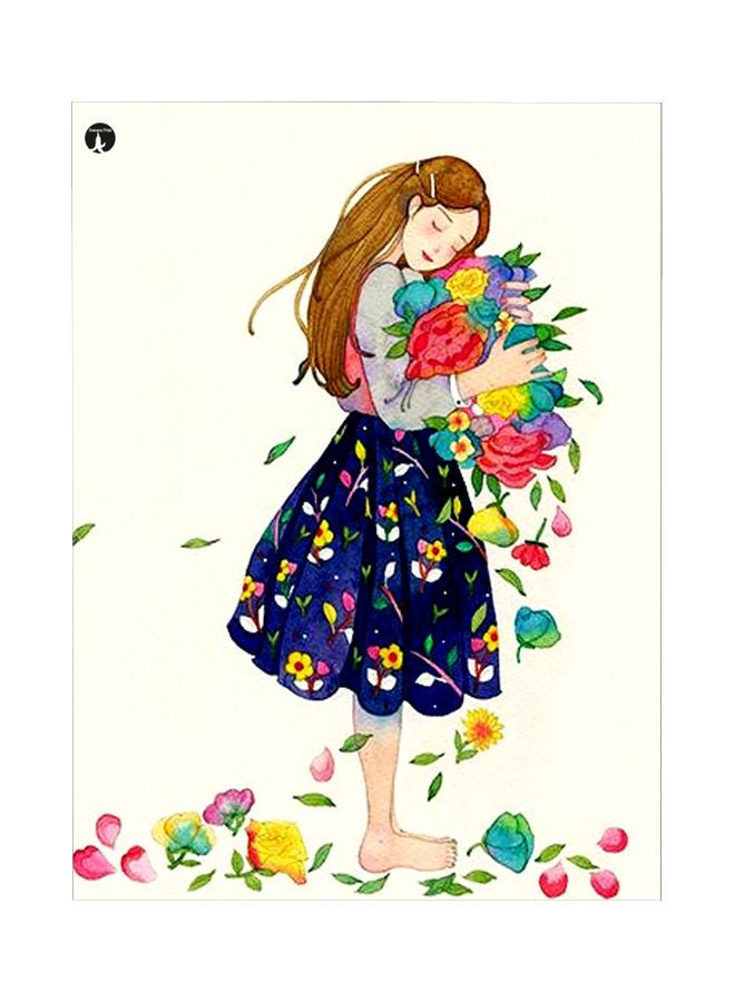 Lady And Flower Themed Metallic Plate Beige/Blue/Green