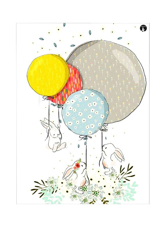 بي بي لوحة معدنية بتصميم أرنب وبالون أبيض/أخضر/أصفر 20x15سم