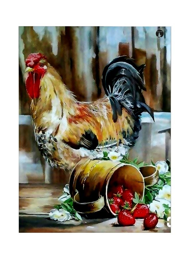 Chicken And Litchi Themed Metallic Plate Green/Brown/Red 20x15cm