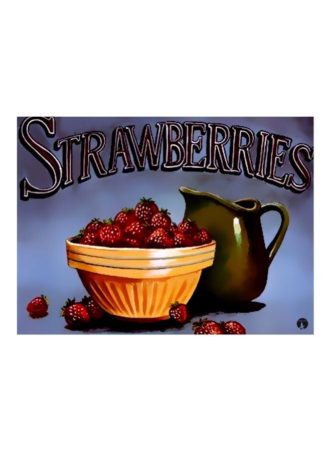 بي بي لوحة بنمط معدني وتصميم فراولة أزرق / أخضر / أحمر 20x15سم