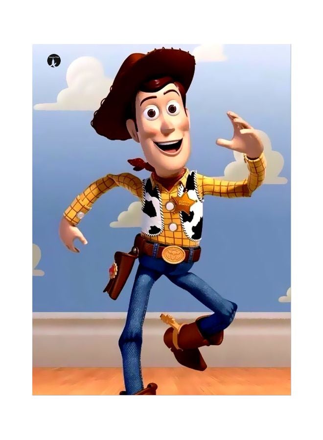 بي بي - لوحة بنمط معدني وتصميم شخصية وودي المستوحاة من فيلم "Toy Story 4" أزرق\بيج\أصفر 20x15سم - Image 1