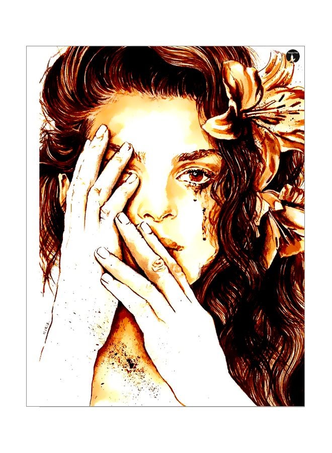 لوحة بنمط معدني وتصميم يعبر عن العاطفة بني/أبيض/أصفر 20x15سم