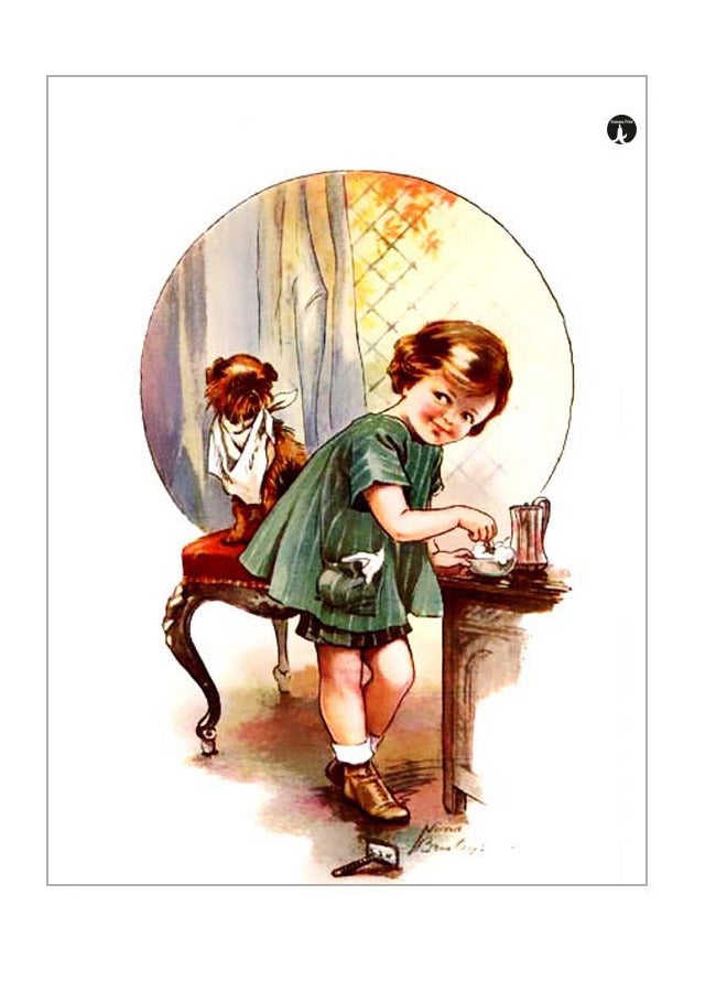 بي بي لوحة بنمط معدني وتصميم طفل مع كلب أخضر/بني/أصفر 20x15سم