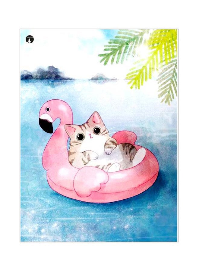 BP Cat In Flamingo Shaped Pool Float Themed Metallic Plate Blue/Pink/White 20x15cm