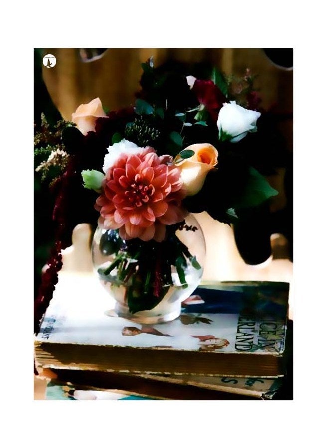 بي بي لوحة بنمط معدني وتصميم مزهرية بزهور أخضر/أزرق/برتقالي 20x15سم