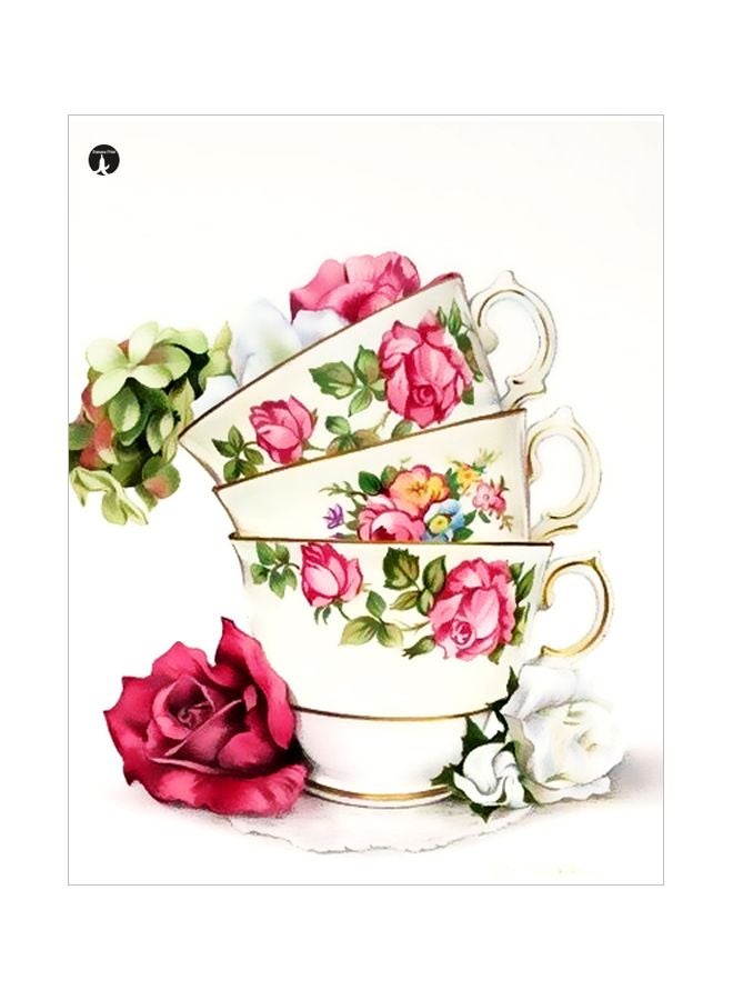 Floral Themed Metallic Plate White/Red/Green 20x15cm