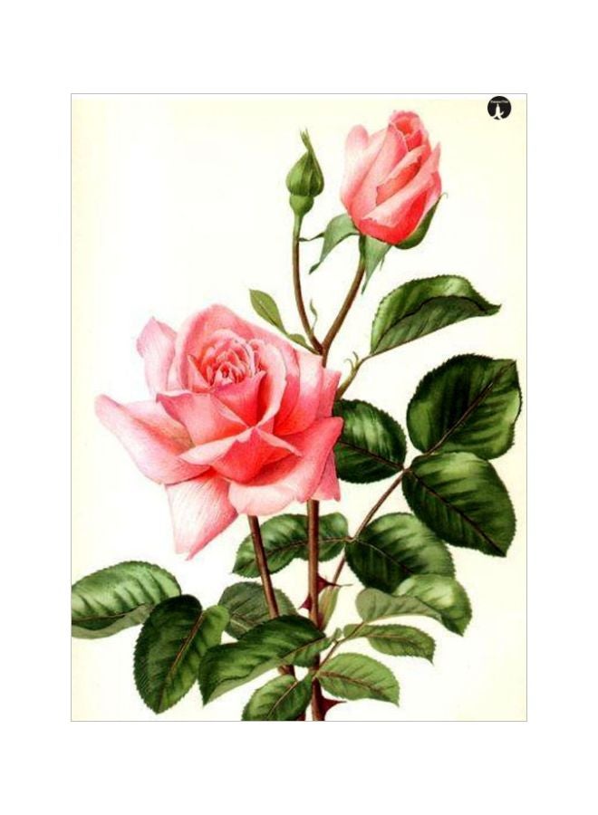 لوحة معدنية بنقشة الأزهار أبيض فاتح/ وردي/ أخضر 20x15سم