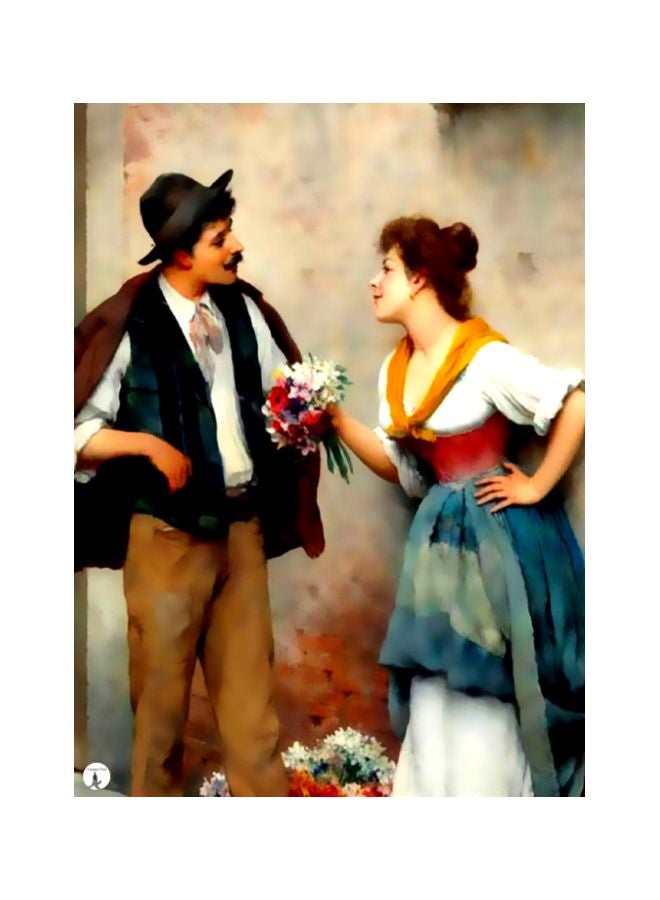 بي بي لوح من المعدن بتصميم تجريدي أبيض/أزرق/بني 20x15سم