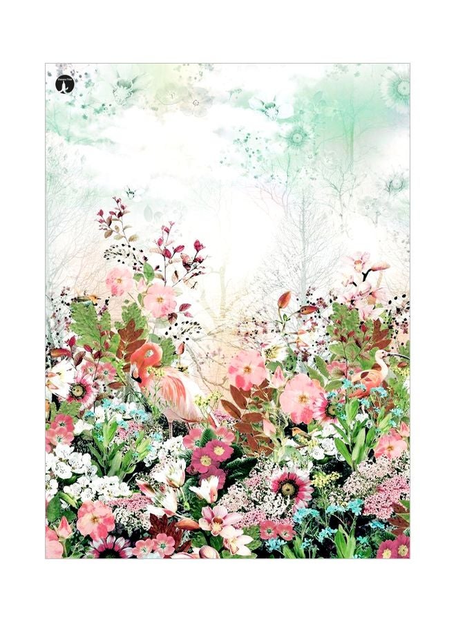 Floral Themed Metallic Plate White/Green/Pink 20x15cm