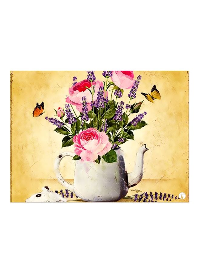 BP Floral Themed Metallic Plate Beige/Purple/Green 20x15cm