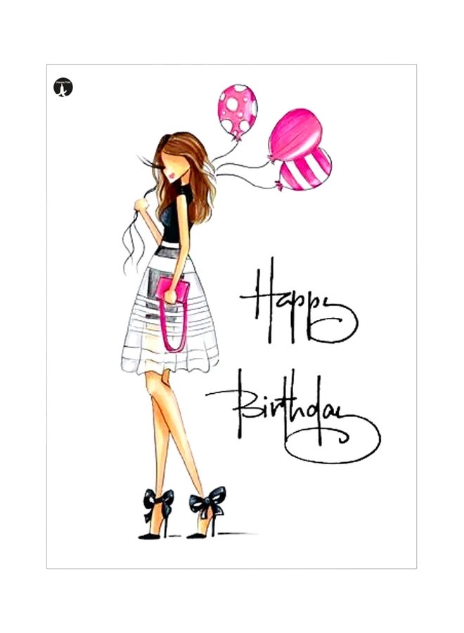 بي بي لوحة بنمط معدني وتصميم يحمل عبارة "Happy Birthday" أبيض/وردي/أسود 20x15سم
