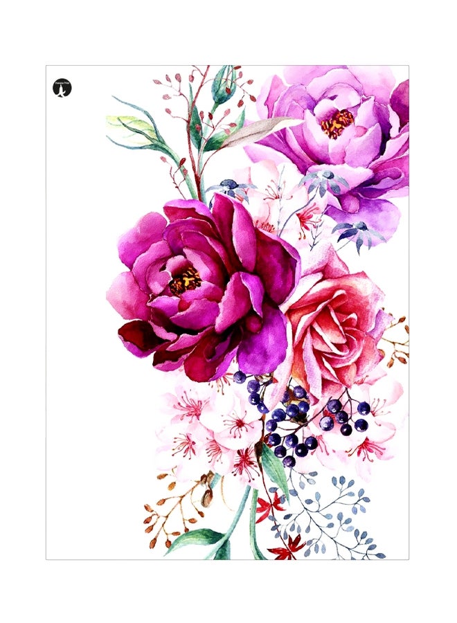 Floral Themed Metallic Plate White/Pink/Purple 20x15cm
