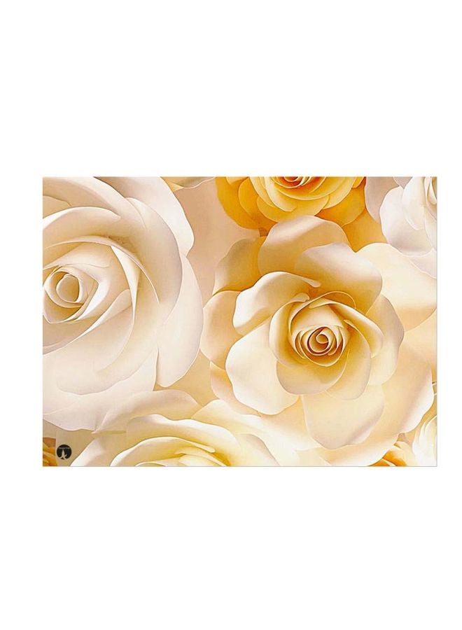 لوح من المعدن بتصميم ورود أبيض/أصفر 20x15سم