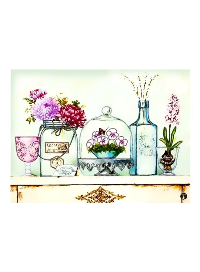 BP Floral Themed Metallic Plate Green/Red/Beige 20x15cm