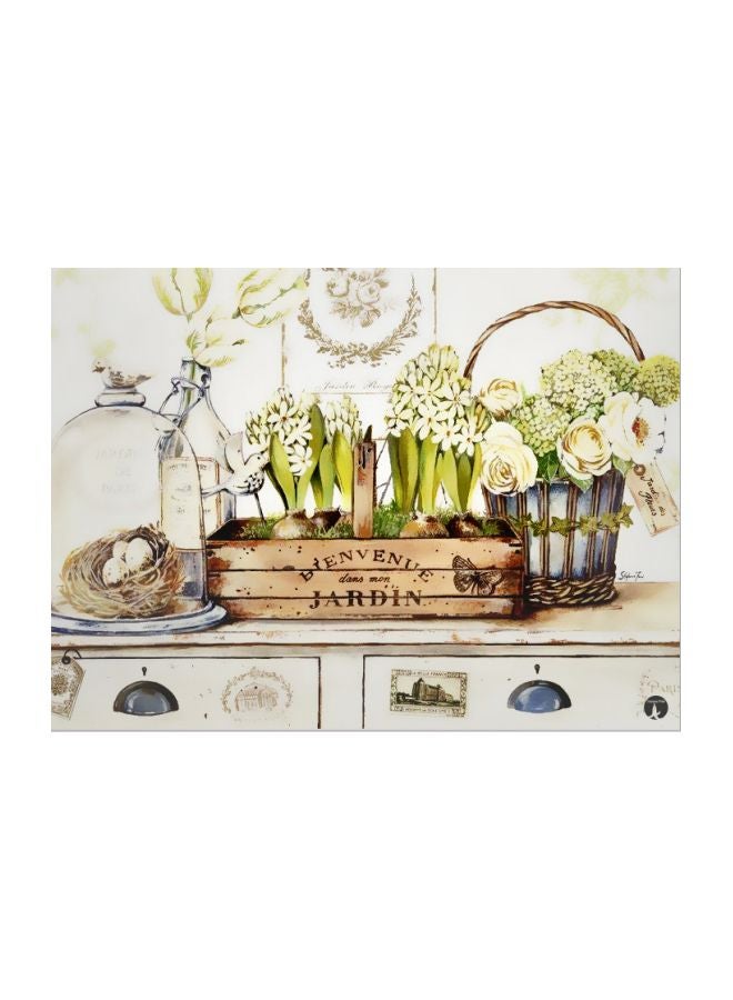 BP Floral Themed Metallic Plate Green/Beige/White 20x15cm 