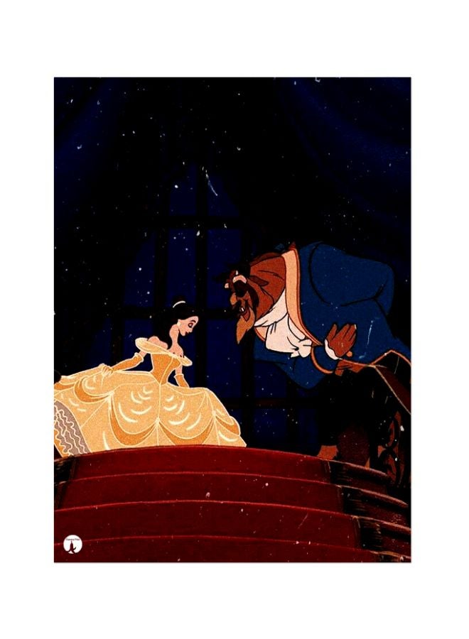 Beauty And The Beast Printed Metallic Plate Brown/Blue/Yellow 20x15cm