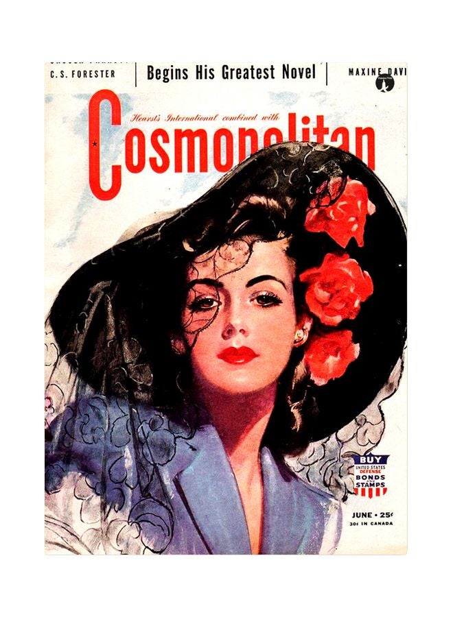 طبق معدني مطبوع عليه صورة لمجلة "Cosmopolitan" أسود/أزرق/ أحمر 20x15سم
