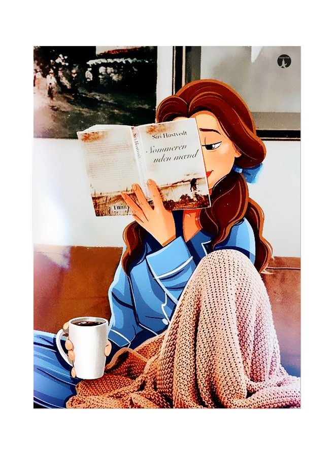 بي بي لوح للزينة من المعدن بطبعة أميرة تقرأ كتاب أزرق / بني / أبيض 20x15سم