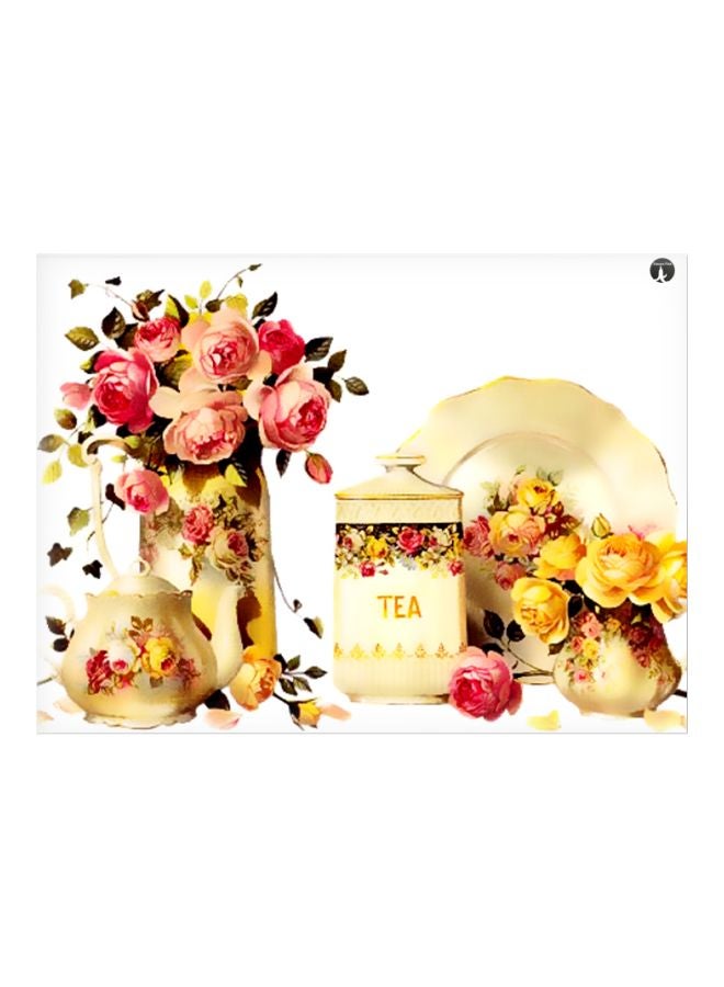 BP Tea Set Themed Metallic Plate White/Yellow/Pink 20x15cm