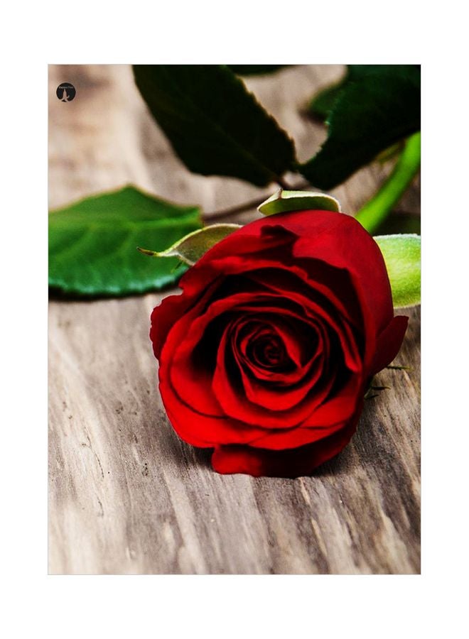 بي بي لوحة مطبوع عليها وردة للديكور أحمر/ أخضر/ رمادي 20x15سم