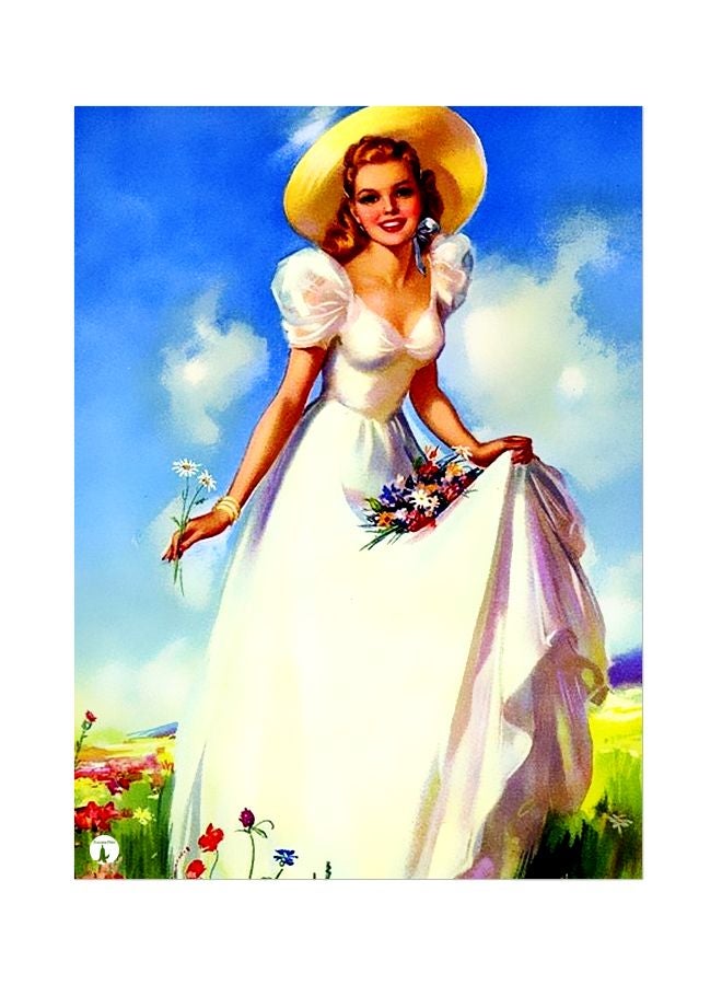 BP Girl In Gown Printed Decorative Plate White/Brown/Green 20x15cm