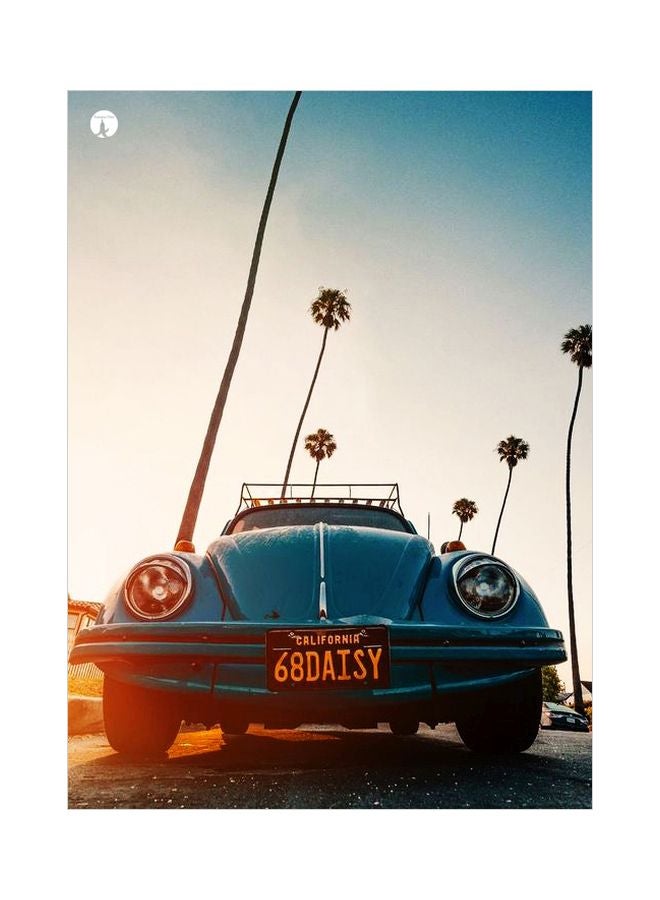 Vintage Car Printed Decorative Plate Blue/Yellow/White 20x15cm