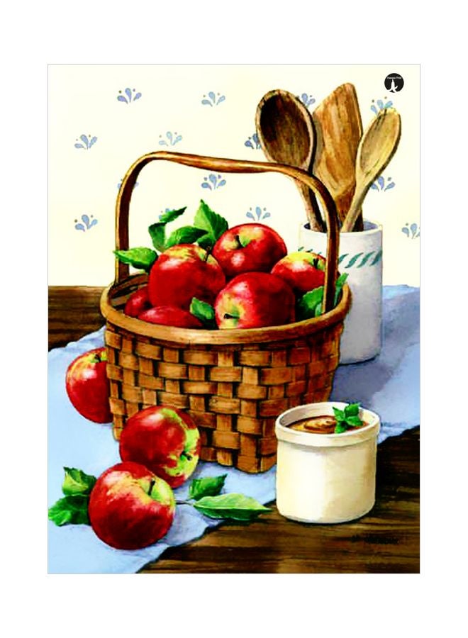 Fruit Basket Themed Decorative Metallic Plate Red/Green/Brown 20x15centimeter