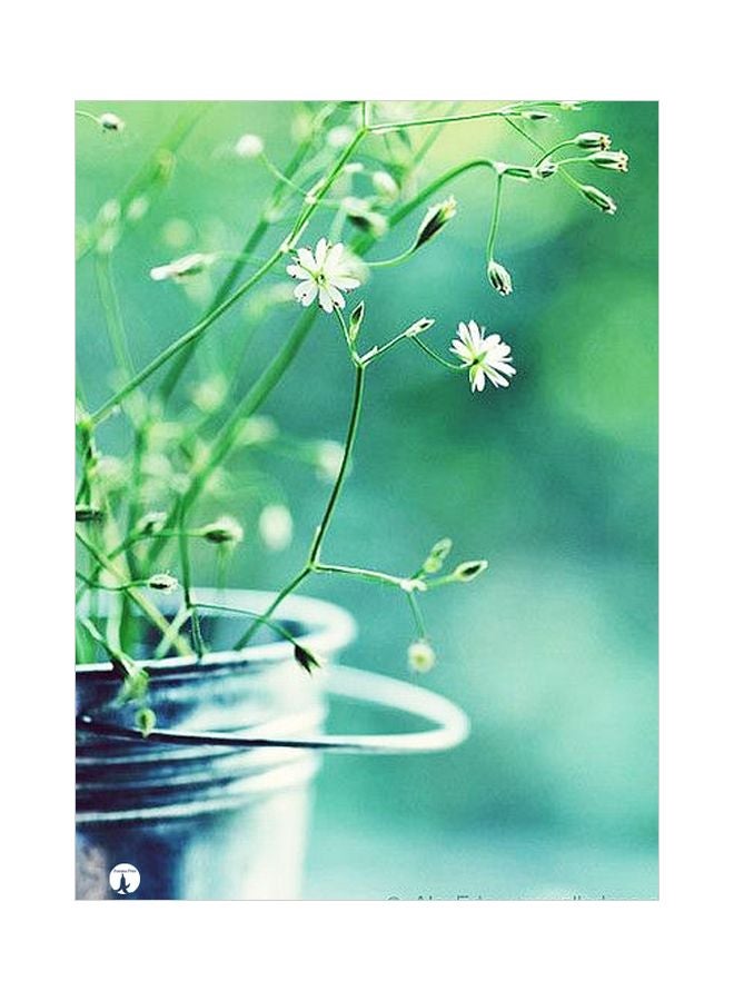 بي بي لوح للزينة مصنوع من رقاقة معدنية بطبعة نقشة الزهور أخضر/أبيض 20x15سم