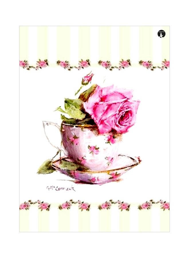 BP Rose In A Cup Themed Decorative Metallic Plate Pink/Green/White 20x15cm
