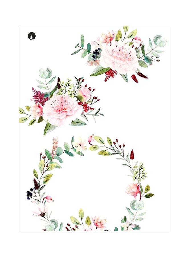 Flowers Themed Decorative Metallic Plate Pink/Green/White 20x15cm