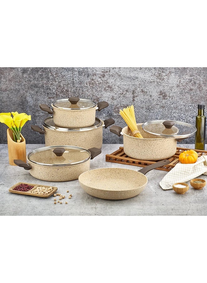 بينجوين - طقم أدوات الطهي براونستون من الجرانيت مكون من 9 قطع بيج / بني 28x12سم - Image 1