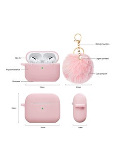 O Ozone Silicone Case Cover With Strap And Fur Keychain For Apple AirPods Pro Pink  - Image 3