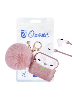 O Ozone Silicone Case Cover With Strap And Fur Keychain For Apple AirPods Pro Pink  - Image 1