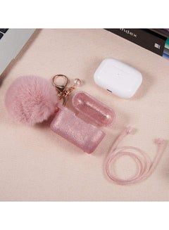 O Ozone Silicone Case Cover With Strap And Fur Keychain For Apple AirPods Pro Pink  - Image 3