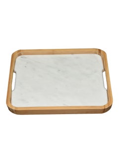 Wood And Marble Tray White/Beige 30x23x2.8cm